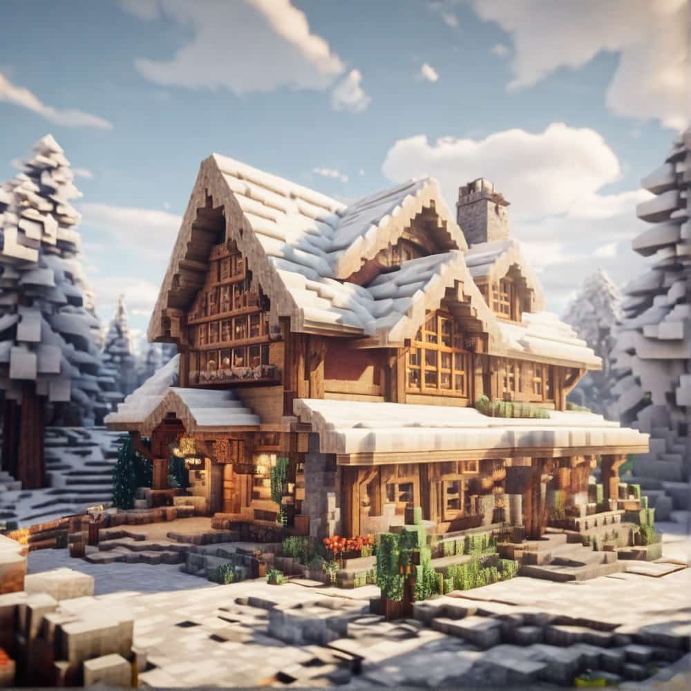 cute minecraft house with snug cabin in a snowy biome 2