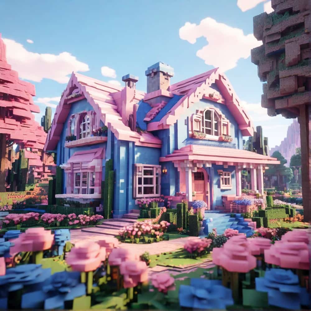 cute pink and blue minecraft house with cozy cottage featuring soft pink walls with baby blue accents 1