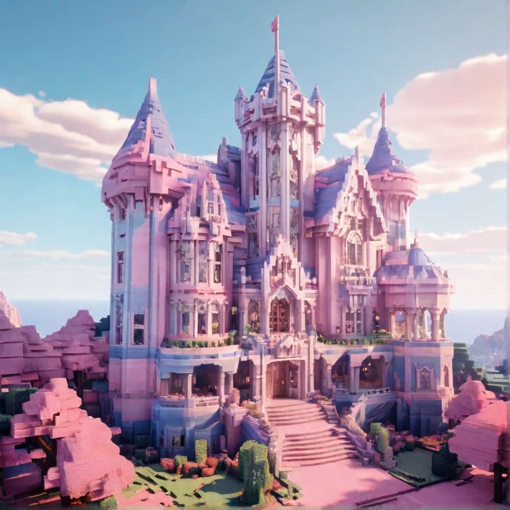 cute pink and blue minecraft house with majestic castle 2 