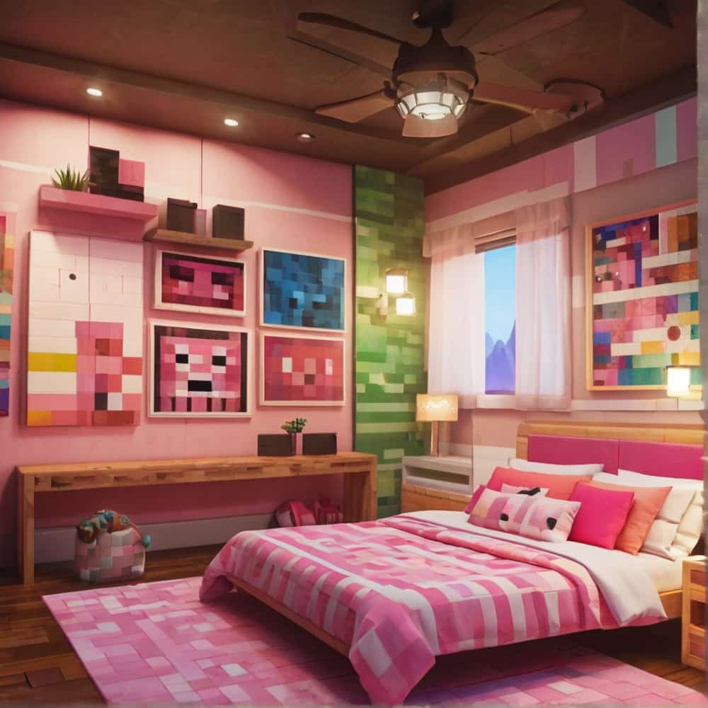  cute pink minecraft bedroom with bold pink and white 