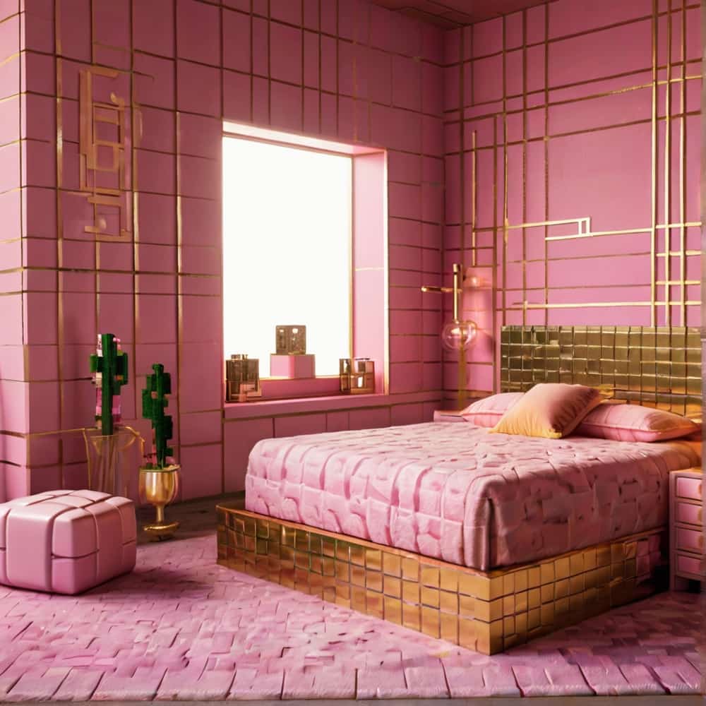 cute pink minecraft bedroom with gold and pink blocks 