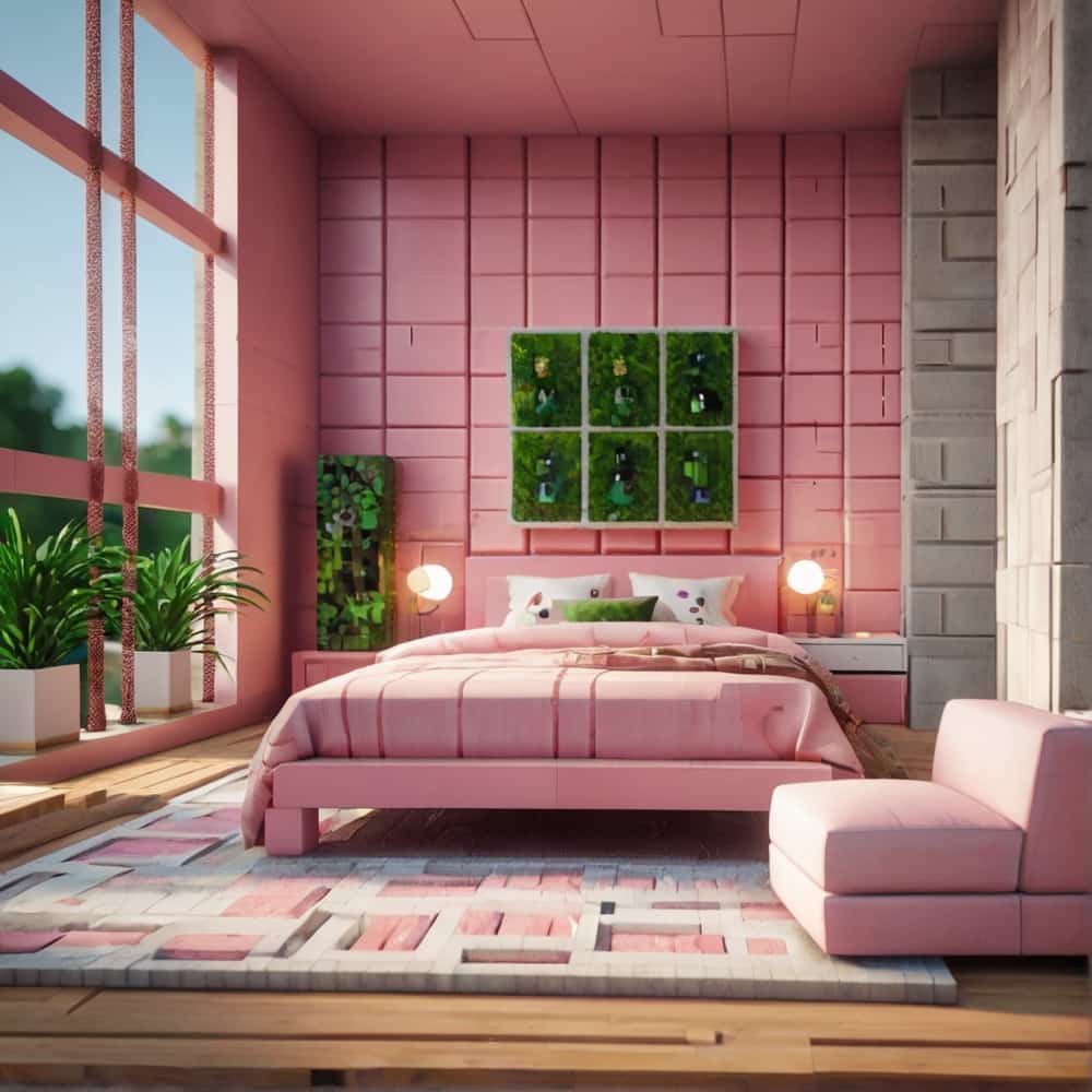 cute pink minecraft bedroom with sleek pink and white