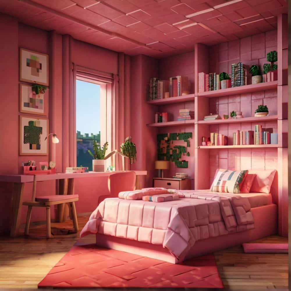         cute pink minecraft bedroom with strawberry red and pink 