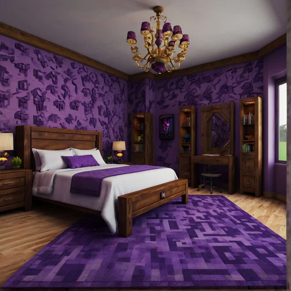 minecraft bedroom with a mix deep purple and violet 