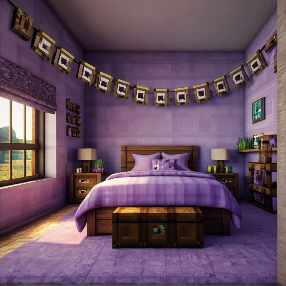  minecraft bedroom with lighter shades of purple 