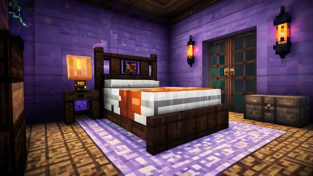 minecraft bedroom with with antique furniture a wrought iron bed frame 2