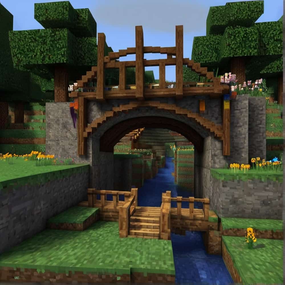 minecraft bridge ideas with a heavy wooden bridge with chain or rope pulleys 1 