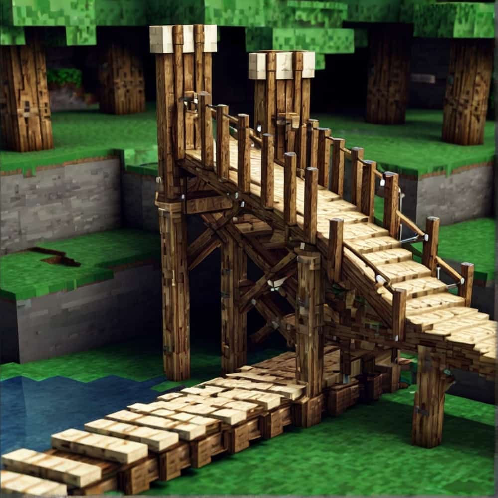 minecraft bridge ideas with a heavy wooden bridge with chain or rope pulleys 2 