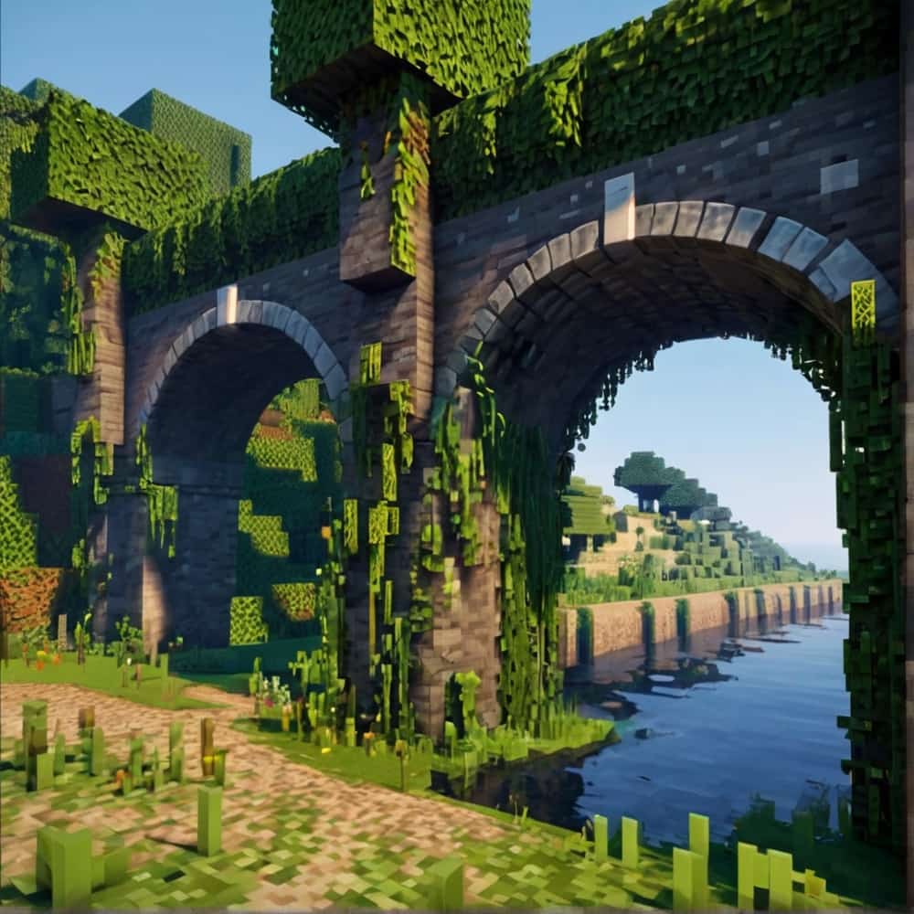 minecraft bridge ideas with a stone arch bridge overgrown with vines 1 