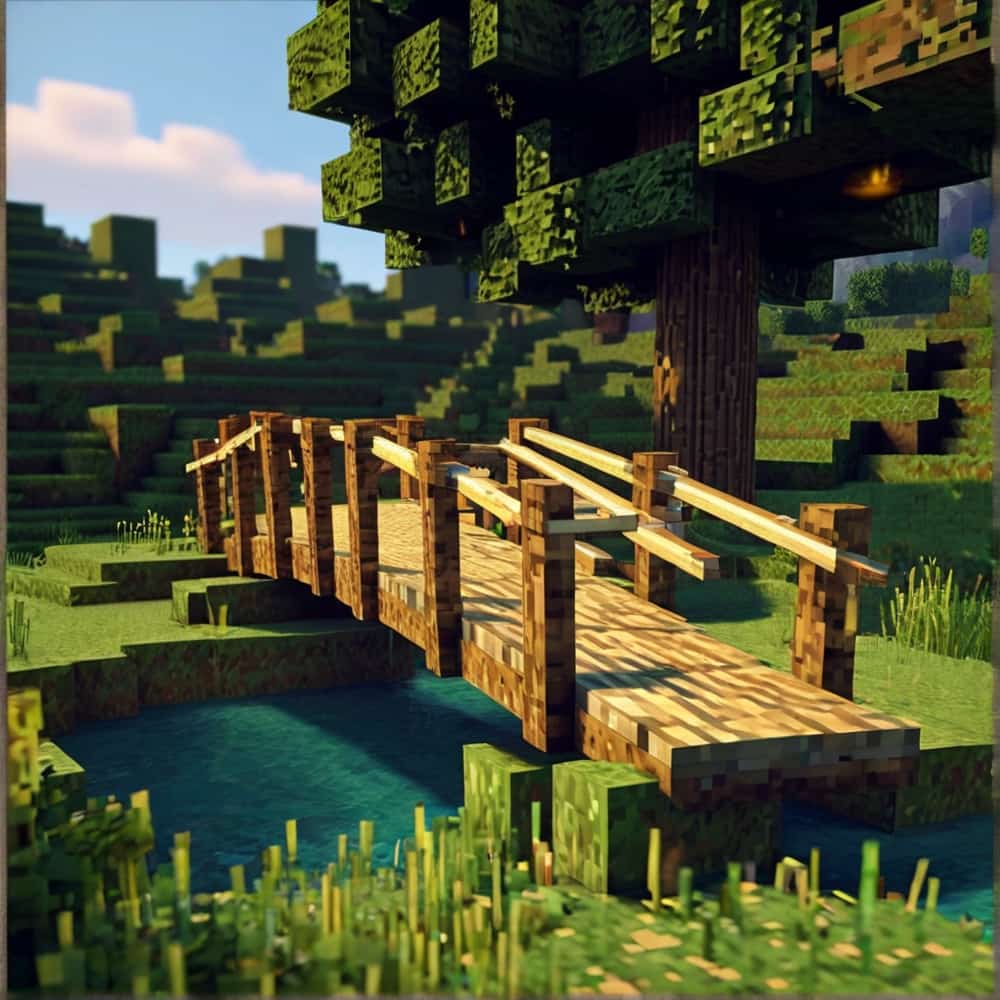 minecraft bridge ideas with a swinging bridge with oak slabs and fence posts 1 