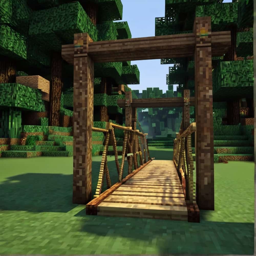 minecraft bridge ideas with a swinging bridge with oak slabs and fence posts 2 