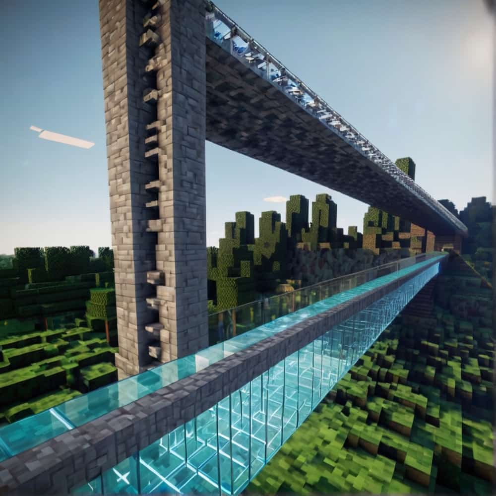 minecraft bridge ideas with a transparent bridge with wooden trestles and iron rails 1 