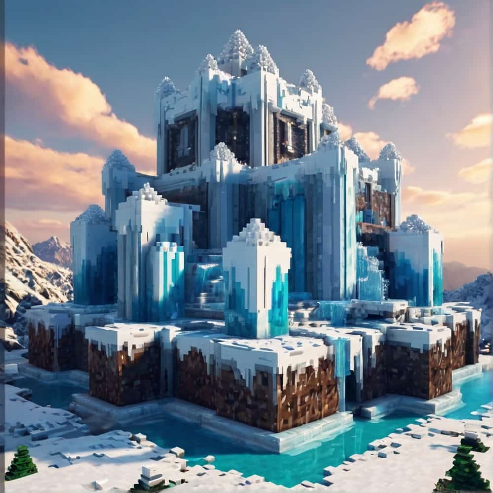 minecraft building ideas a fortress built in the heart of an icy biome using ice and packed snow 1 