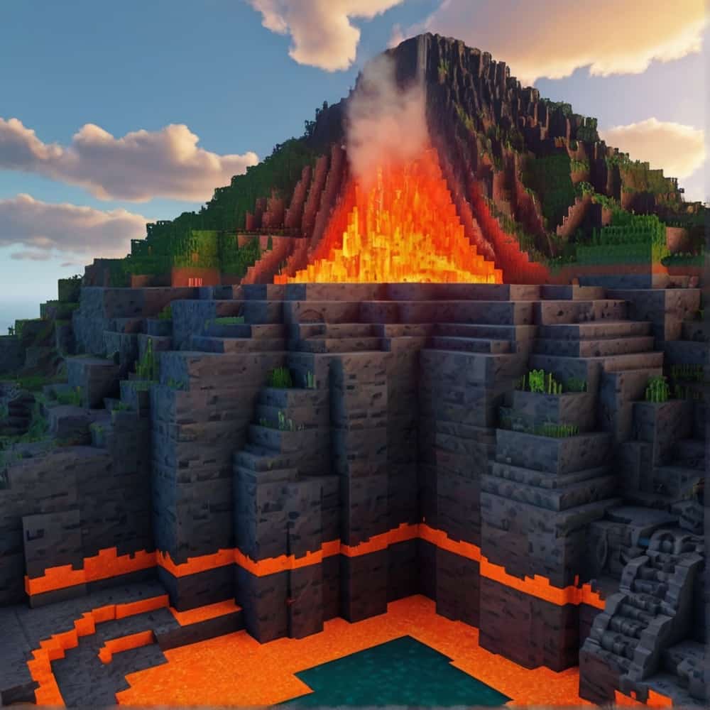 minecraft building ideas a fortress built within a live volcano 1 