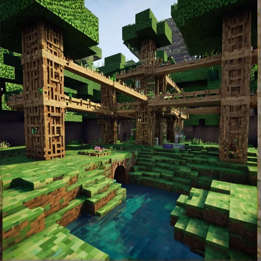 minecraft building ideas a fortress constructed from jungle wood and leaves for natural camouflage 1 