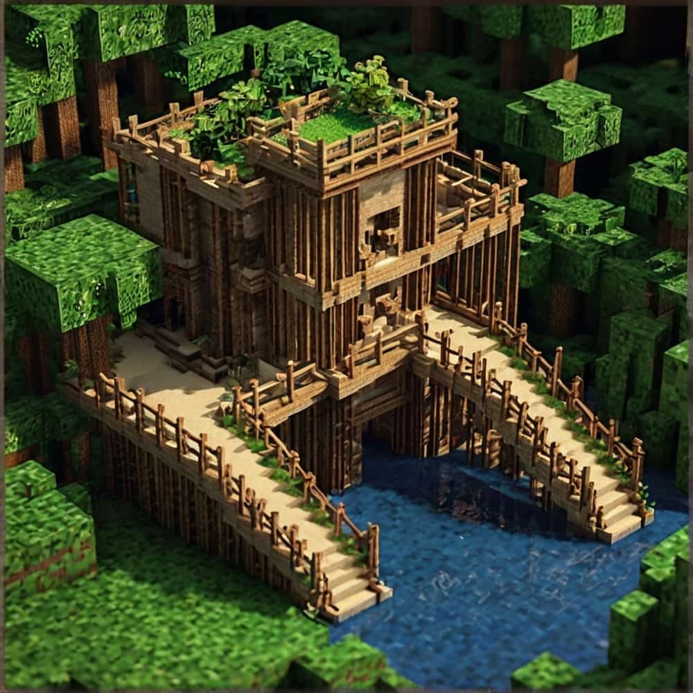 minecraft building ideas a fortress constructed from jungle wood and leaves for natural camouflage 2