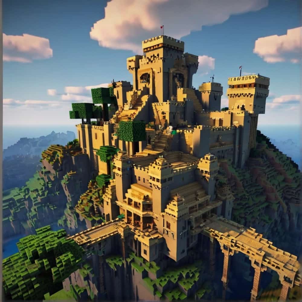 minecraft building ideas a fortress with multiple smaller fortresses with a series of sky bridges 2 