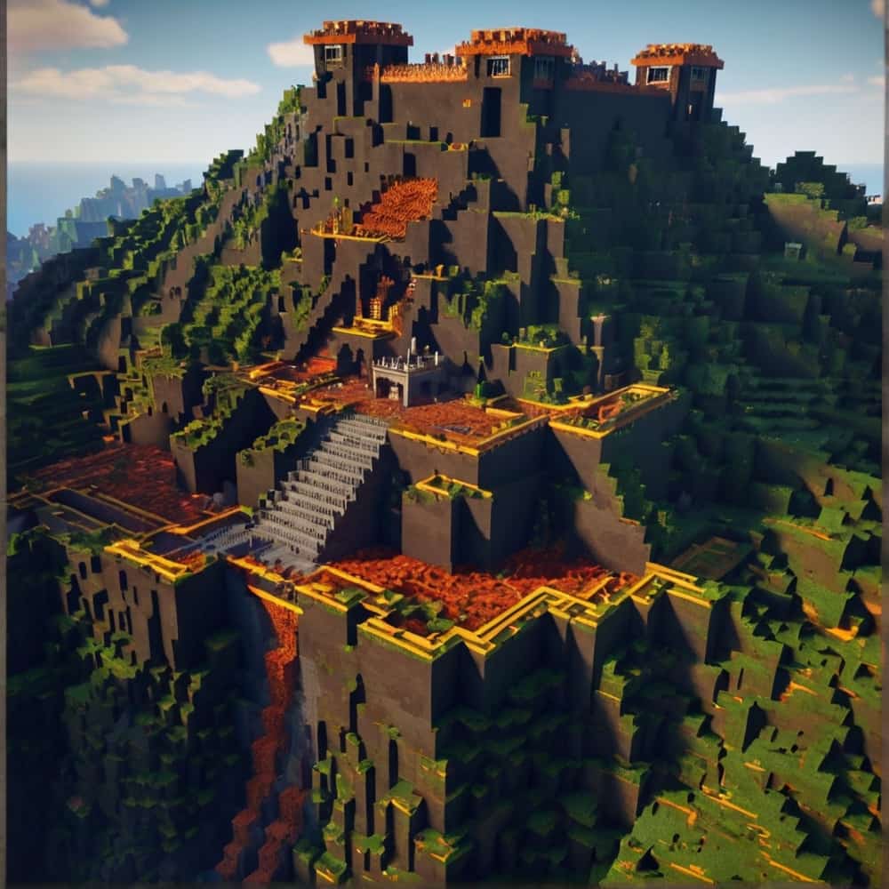 minecraft building ideas with a castle built on the side of volcano 1 