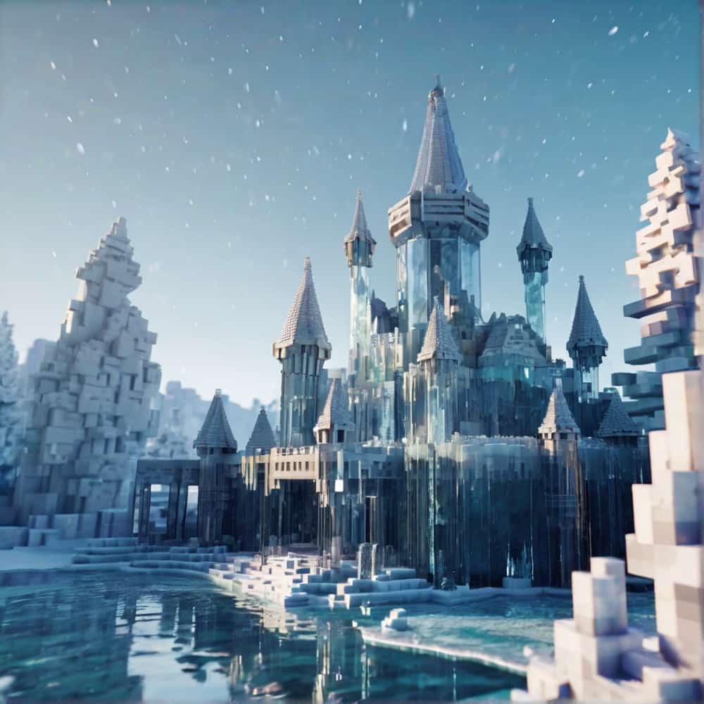 minecraft building ideas with a castle in ice and glass blocks 1