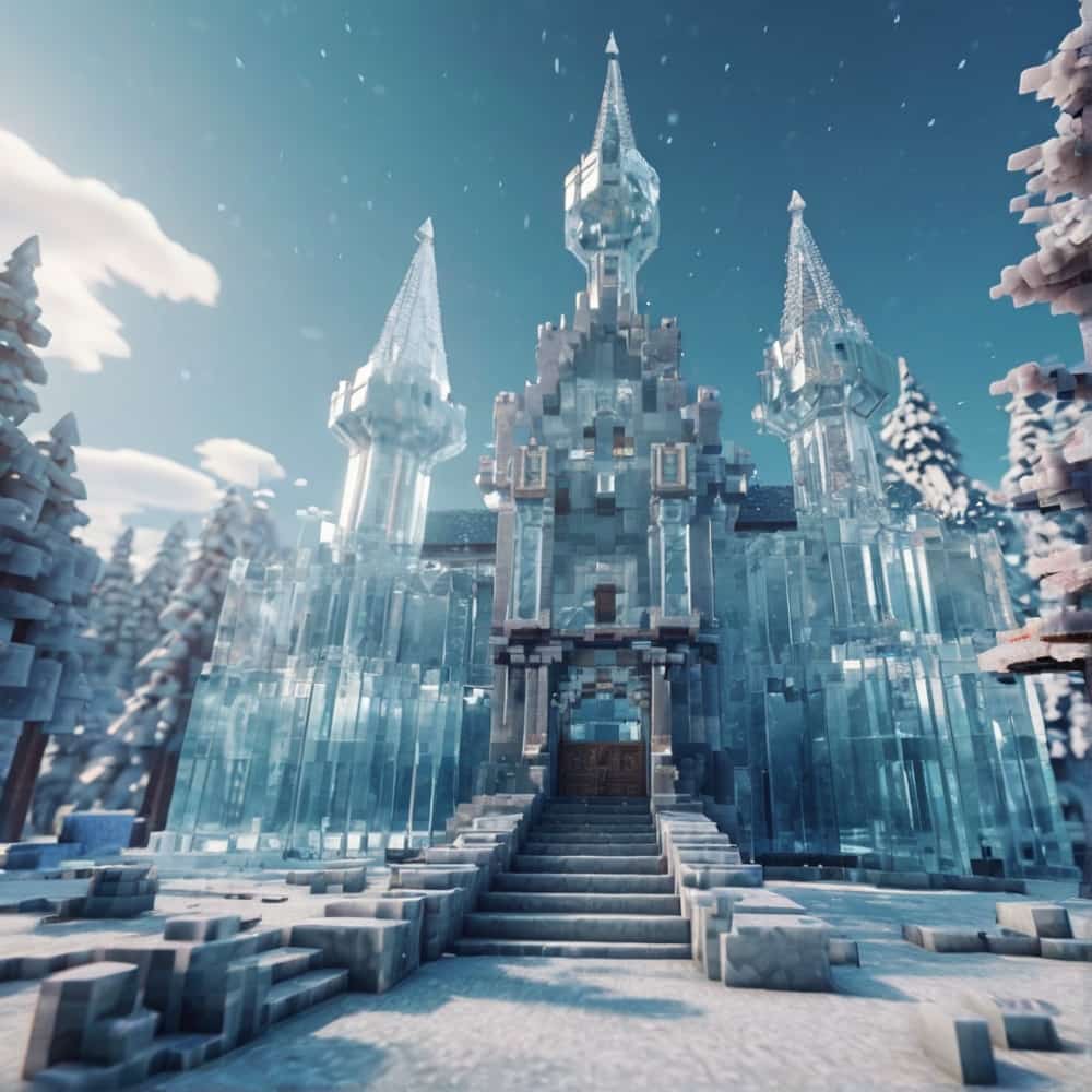 minecraft building ideas with a castle in ice and glass blocks 2