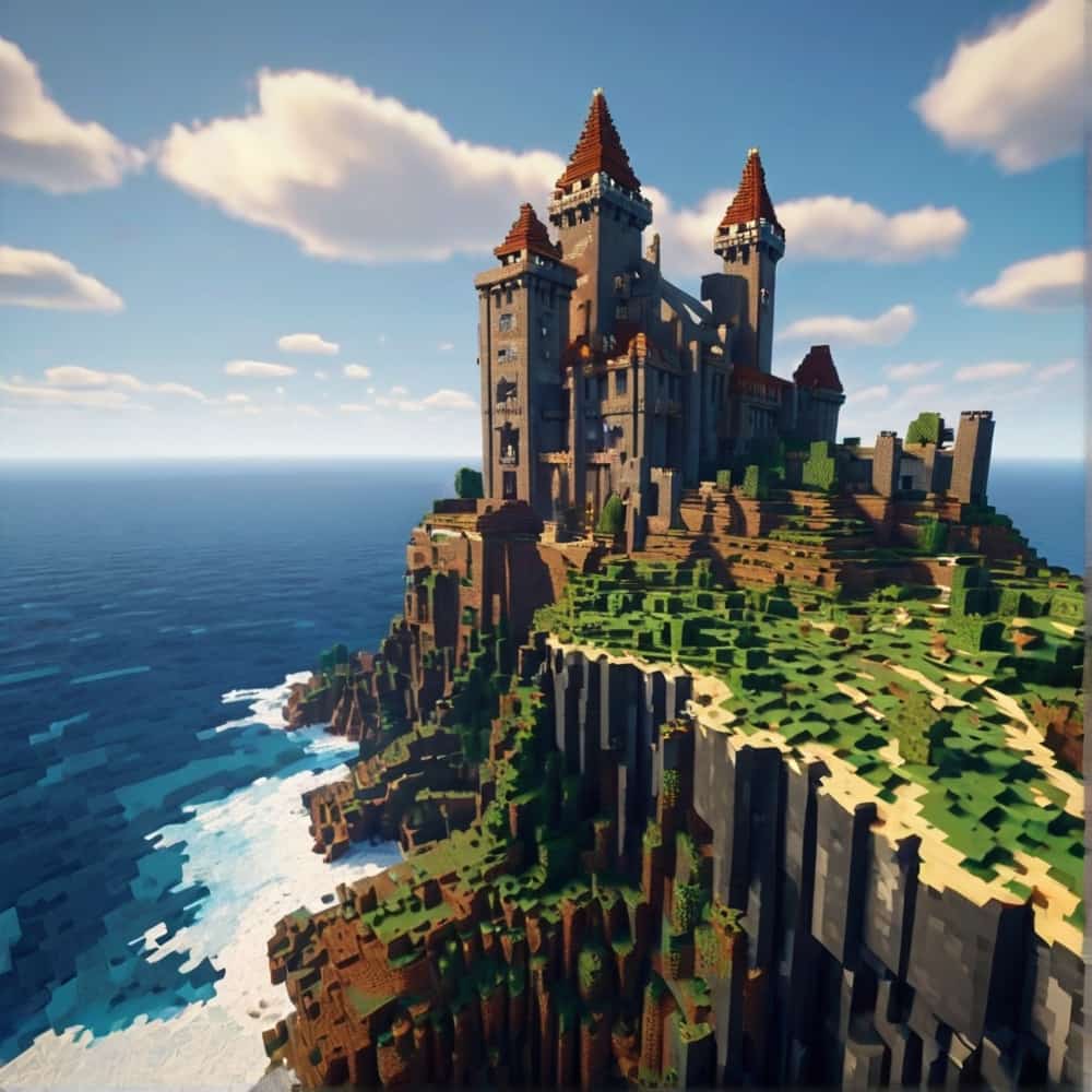 minecraft building ideas with a castle on a dramatic cliff overlooking the ocean 1 