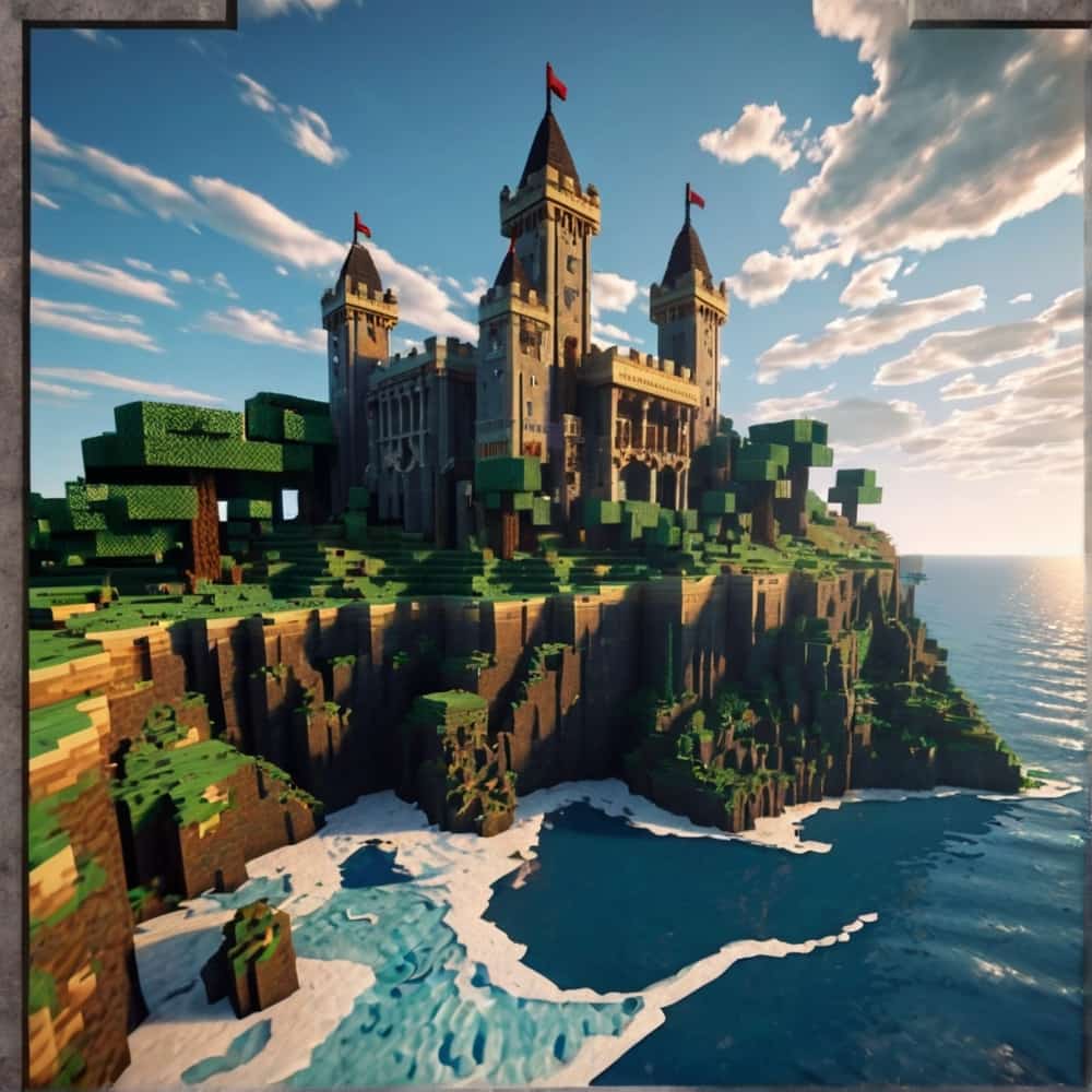 minecraft building ideas with a castle on a dramatic cliff overlooking the ocean 2 