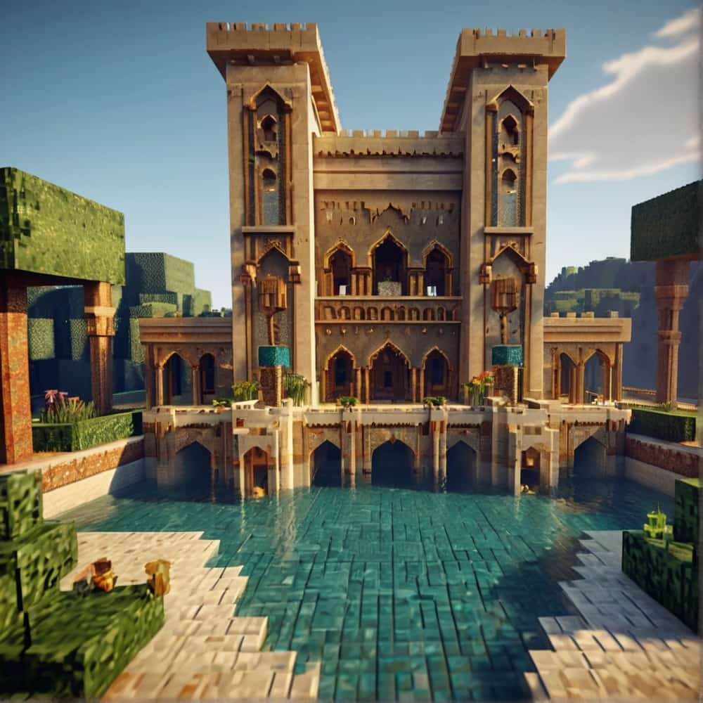 minecraft building ideas with a sandstone castle with intricate Arabic or Moroccan patterns 2 