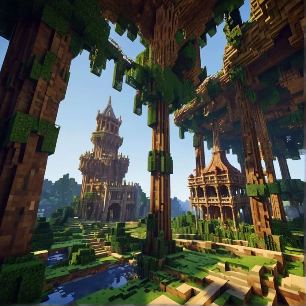 minecraft building ideas with a sprawling castle into giant trees 2 