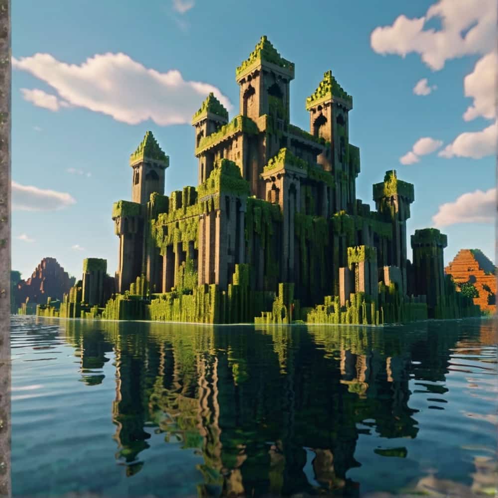 minecraft building ideas with partially submerged castle in a swamp 2