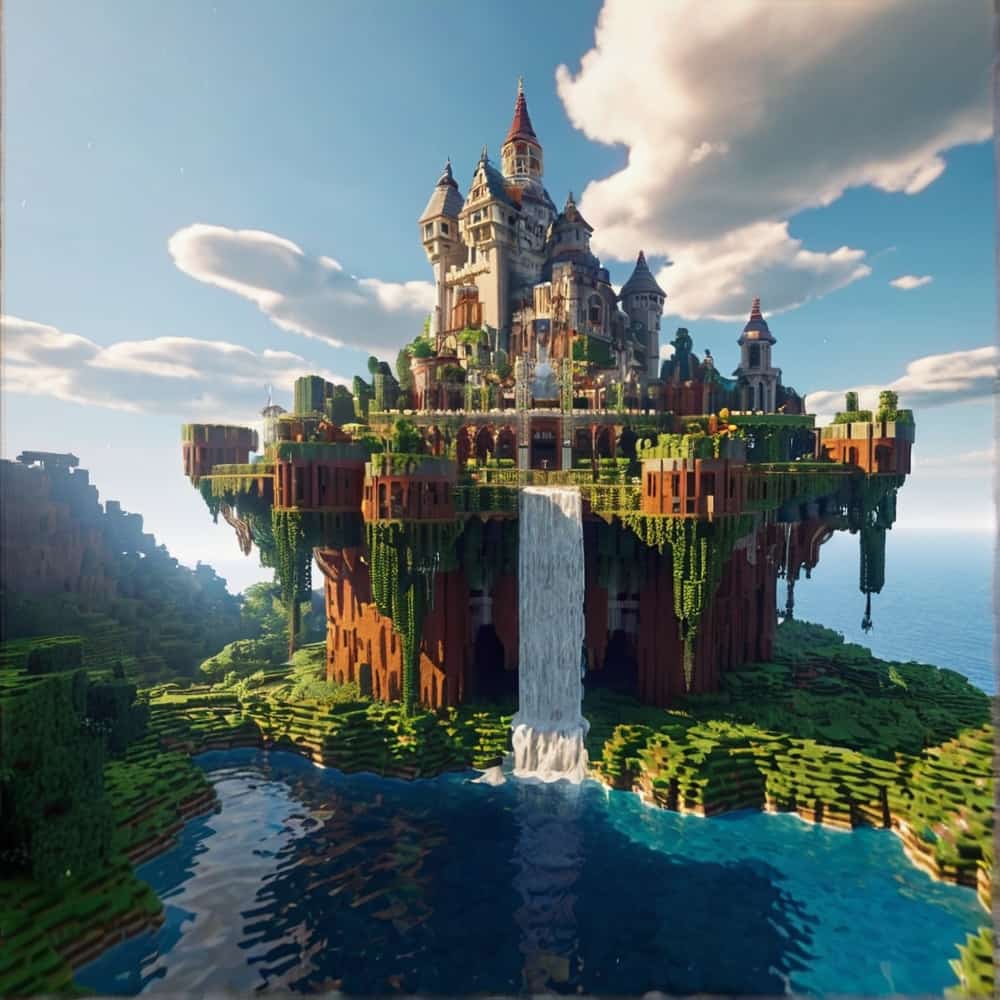 minecraft castle ideas in a floating island with a massive castle atop it 1 