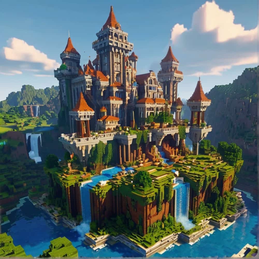 minecraft castle ideas in a floating island with a massive castle atop it 2