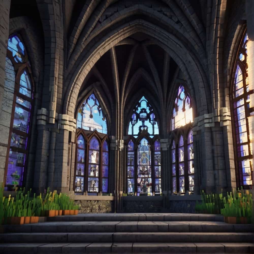 minecraft castle ideas in gothic architecture with pointed arches stained glass windows1 1 