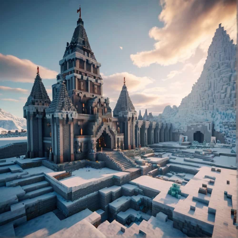 minecraft castle ideas with a sturdy nordic inspired hall surrounded by snowy tundra 1 