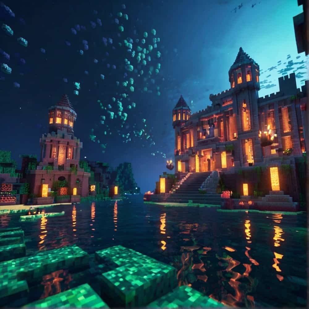 minecraft castle ideas with a submerged castle surrounded by coral reefs 2