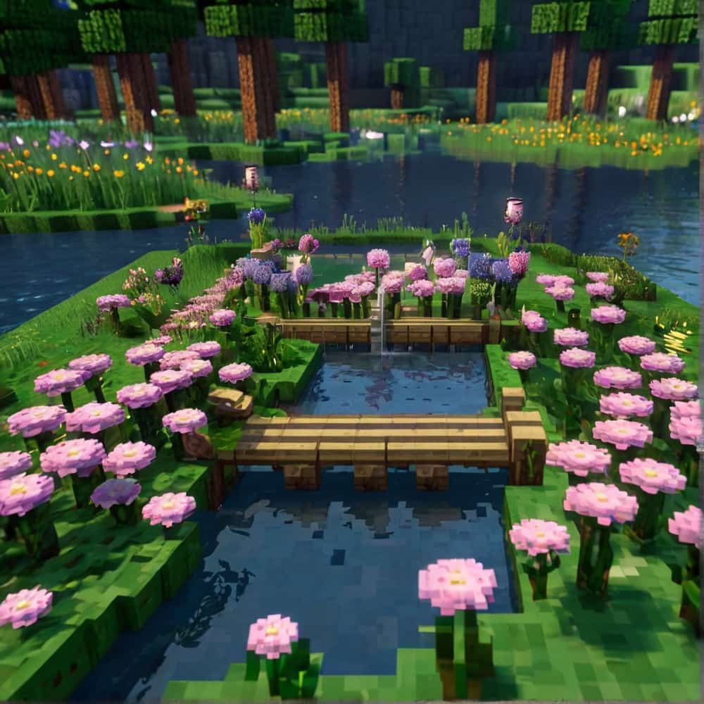 minecraft farm ideas with a series of floating platform on water bodies 1