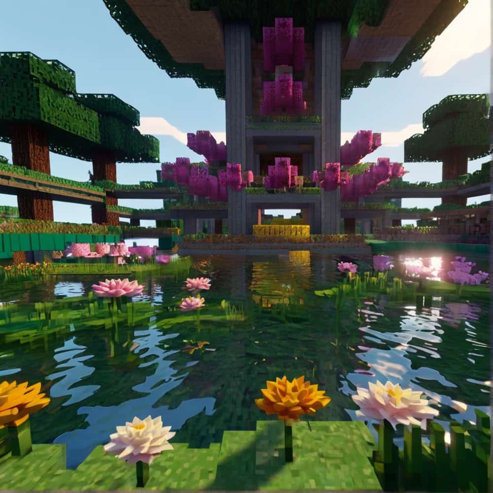 minecraft farm ideas with a series of floating platform on water bodies 2 