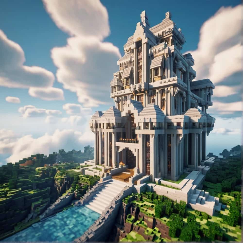 minecraft house ideas with a castle in the sky made from white wool and glass 1 