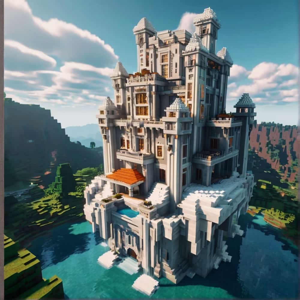 minecraft house ideas with a castle in the sky made from white wool and glass 2 