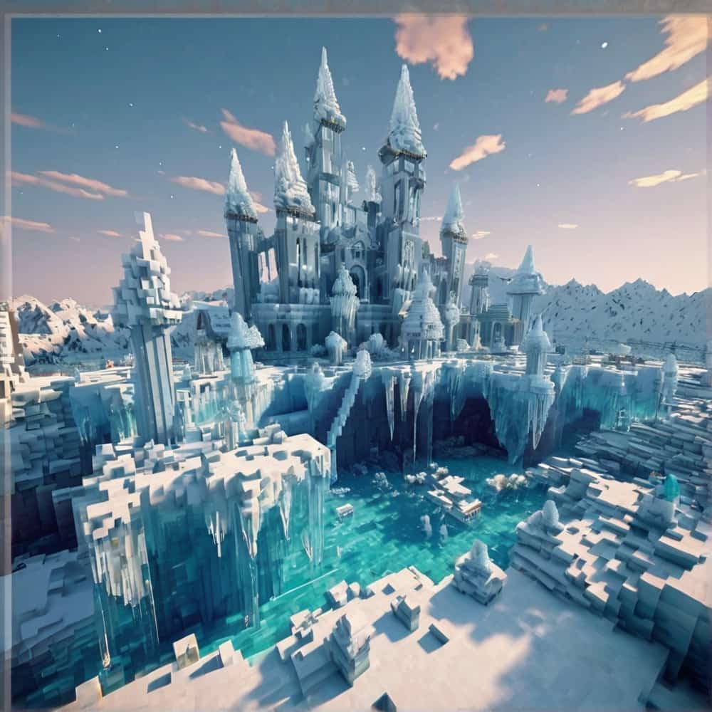 minecraft house ideas with a fortress made of ice