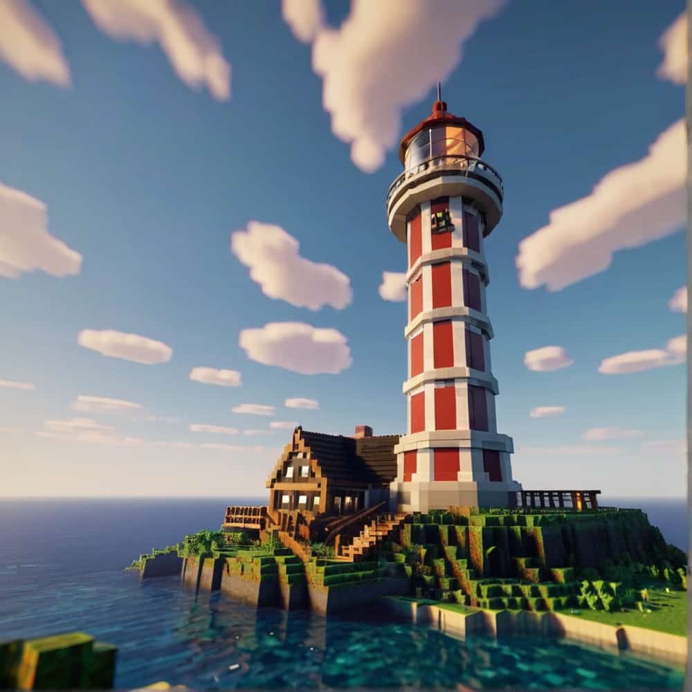 minecraft house ideas with a functional lighthouse with a living space inside 2 