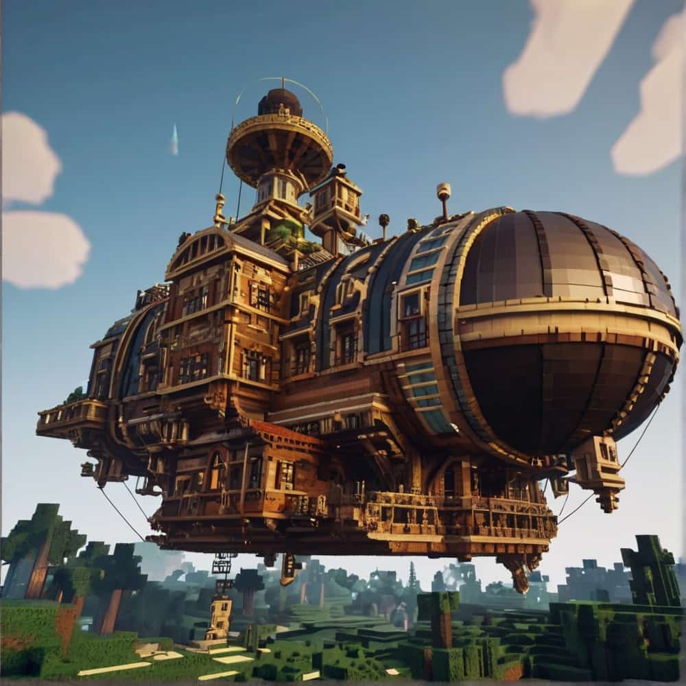 minecraft house ideas with a large steampunkstyle airship