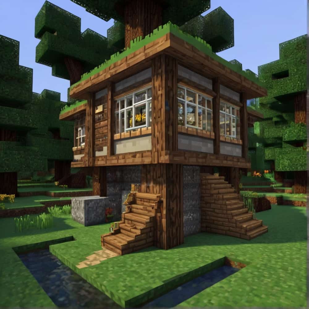 minecraft house ideas with a rustic home encased within a giant hollowed out tree 1