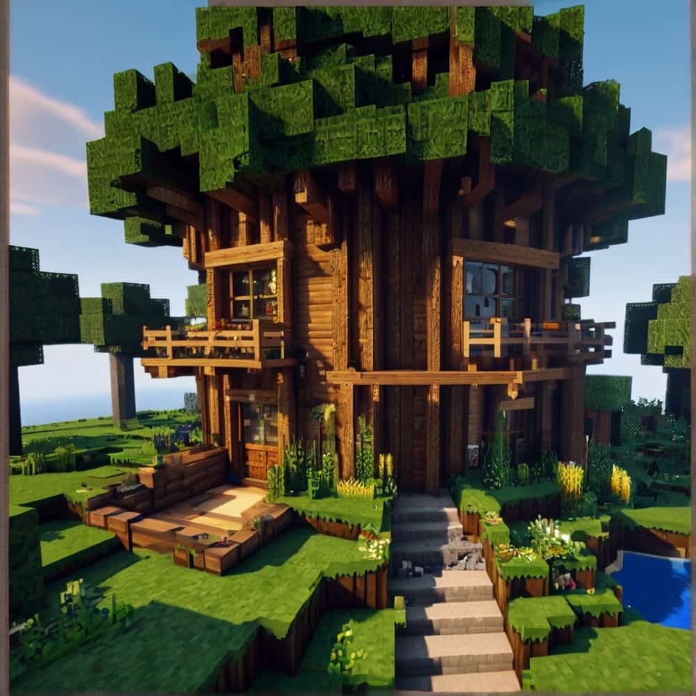 minecraft house ideas with a rustic home encased within a giant hollowed out tree 2