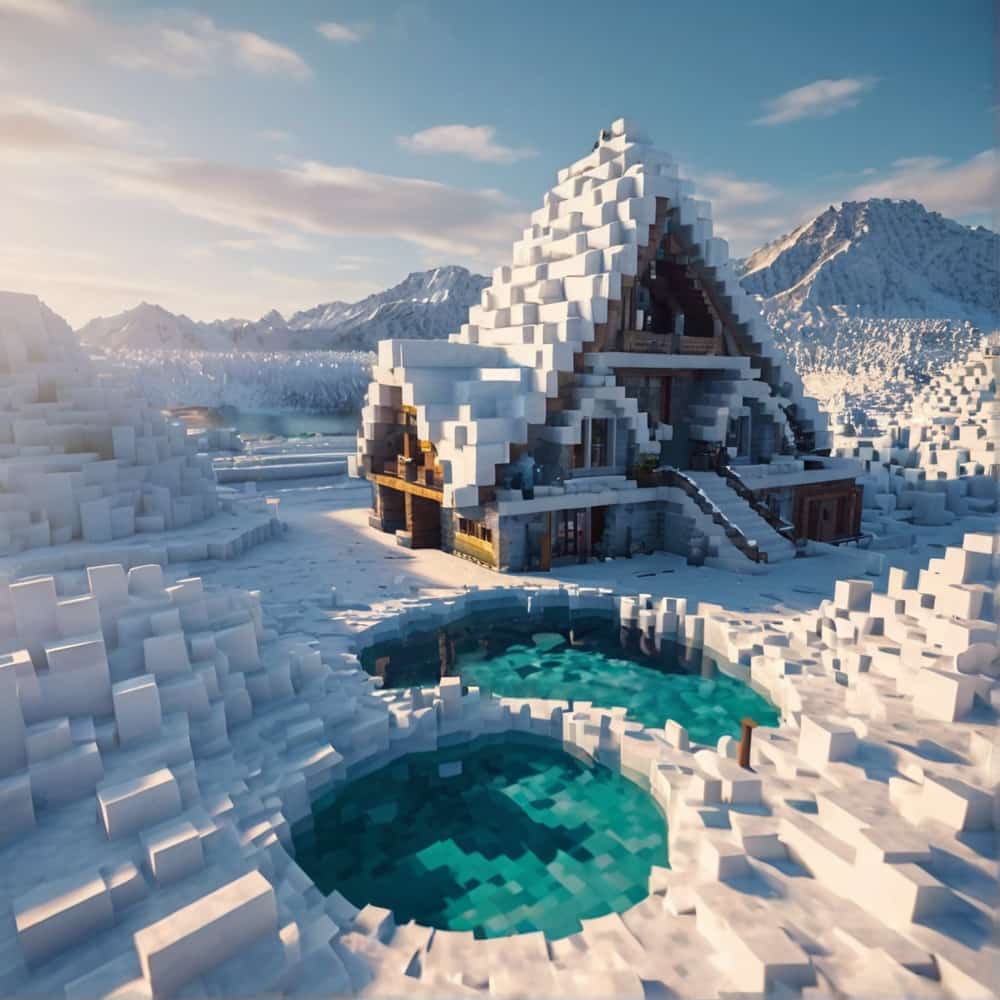 minecraft house ideas with a series of connected igloos complete with ice furniture and snow gardens 2 