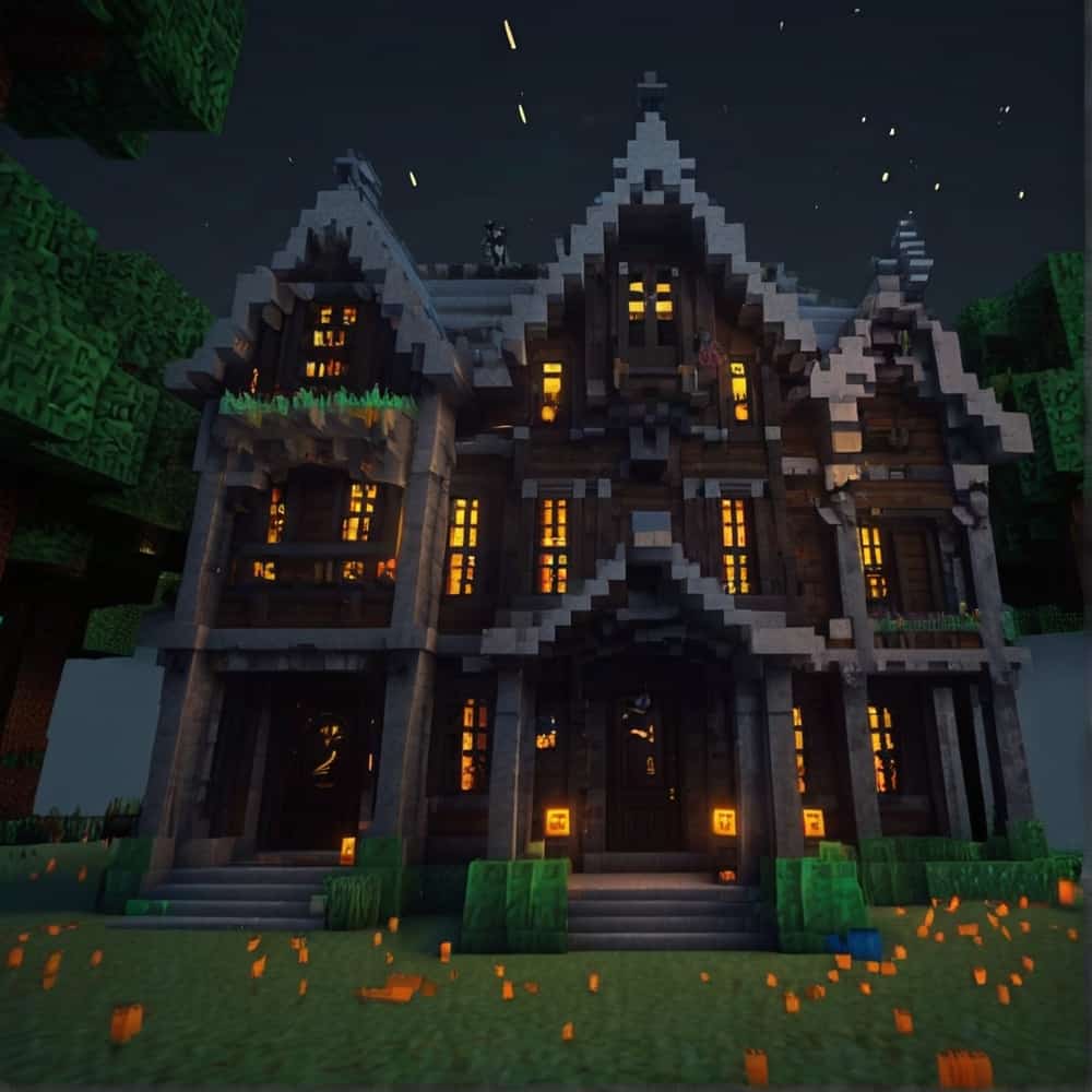 minecraft house ideas with a spooky mansion with dark wood and cobwebs 1 