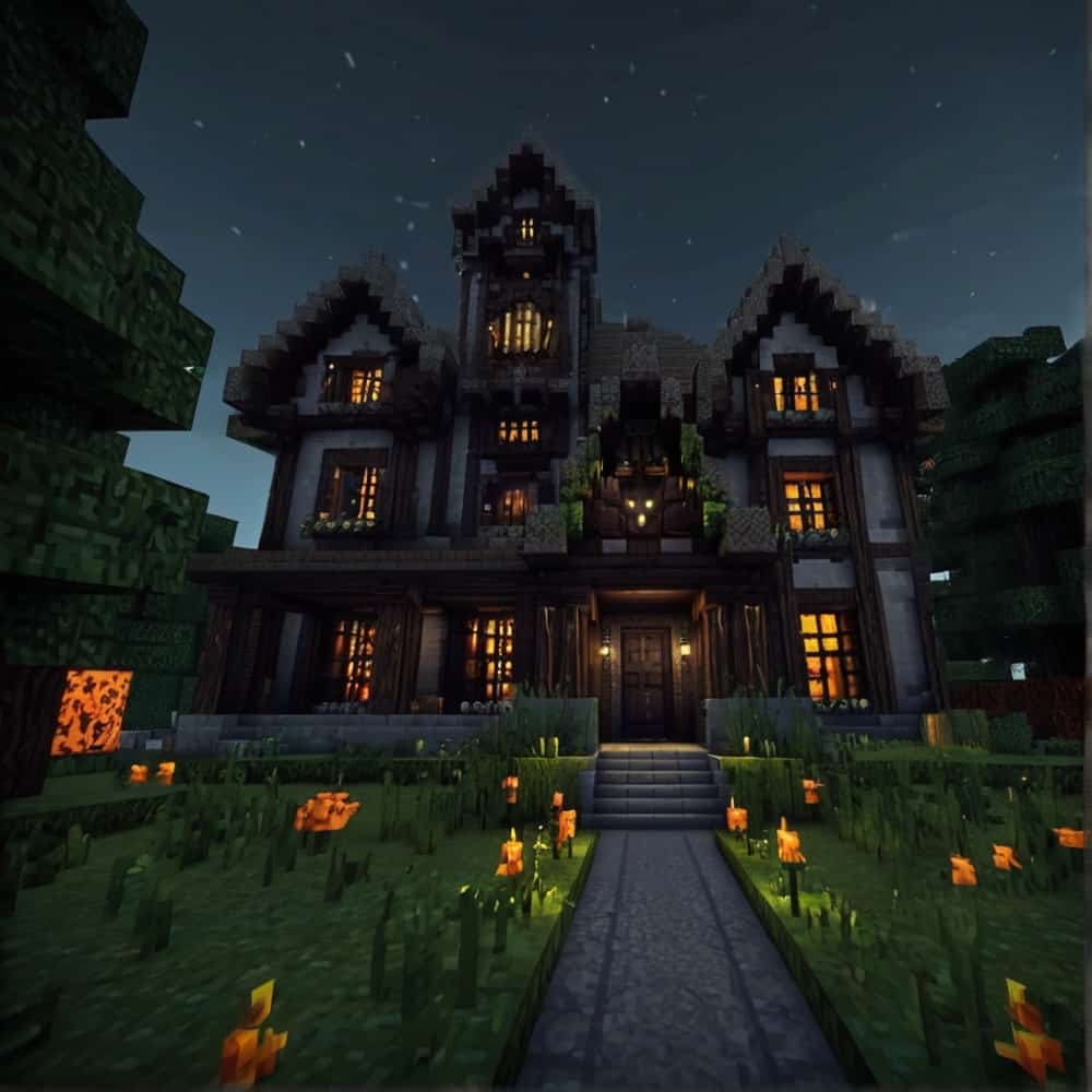 minecraft house ideas with a spooky mansion with dark wood and cobwebs 2 