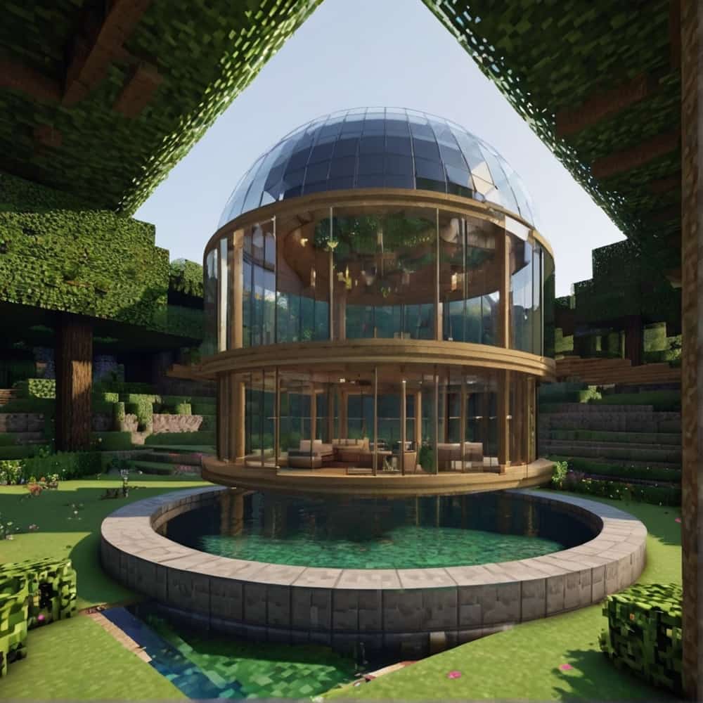 minecraft house ideas with a sustainable home beneath the surface with a glass dome 1 