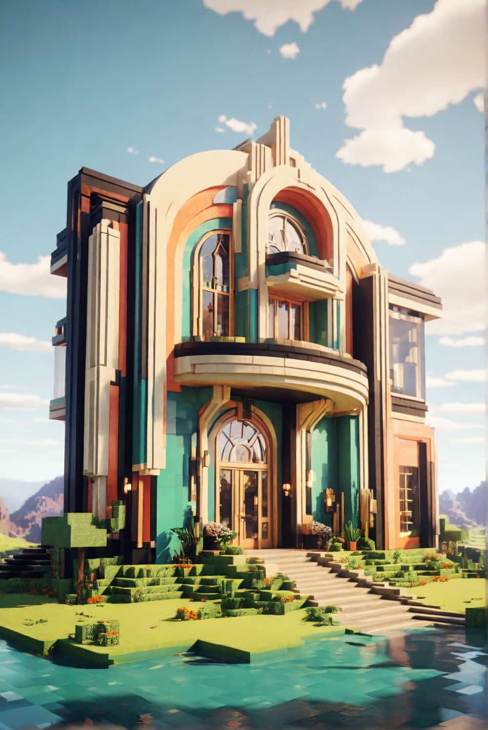 minecraft house ideas with art deco period using bold color 1