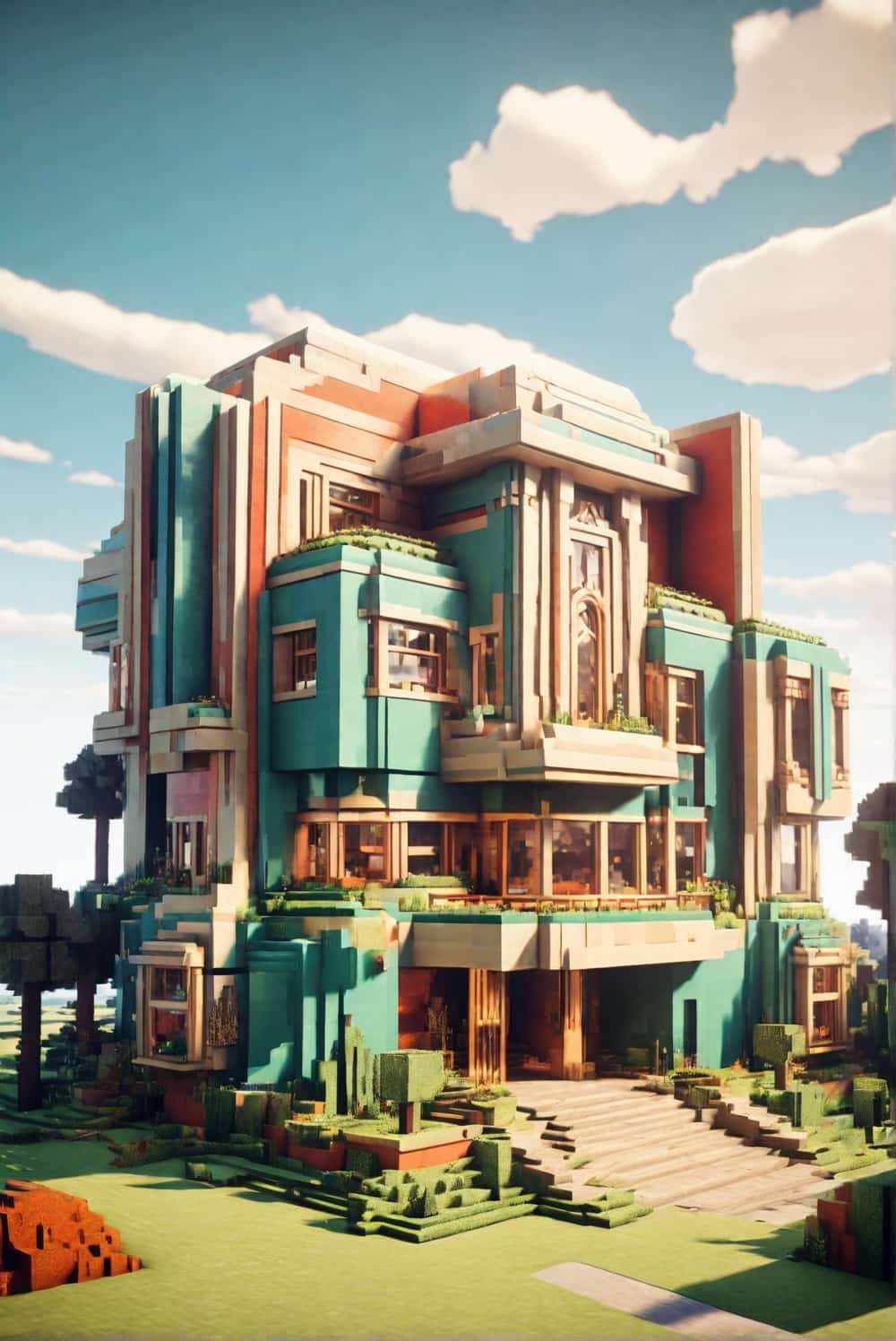 minecraft house ideas with art deco period using bold color 2 