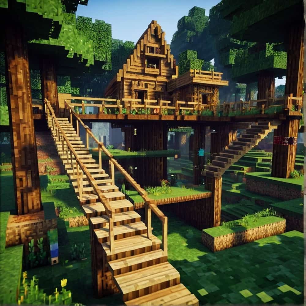 minecraft house ideas with multiple treehouses with bridges and platforms 2 